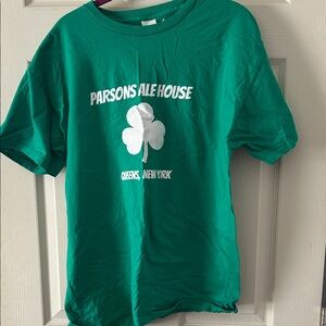 Hanes Green Tee with White Shamrock and Parsons Ale House Logo